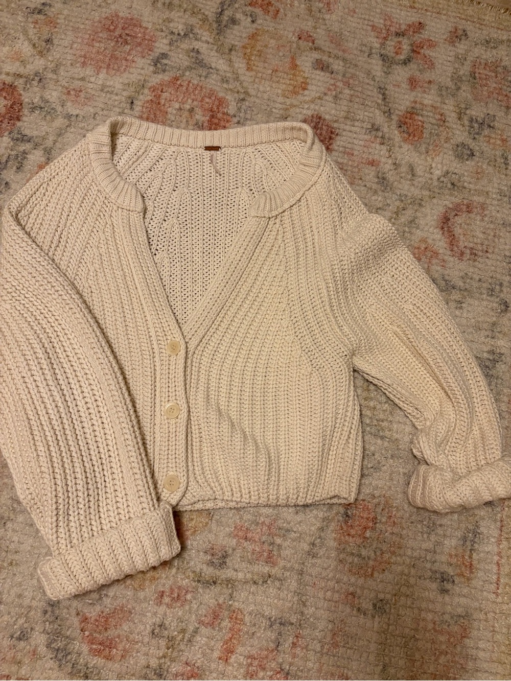 Free People Cream Chunky Knit Button-Front Women's Sweater